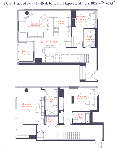 Floor plan for 3 beds, 2 baths, 1780 sqft